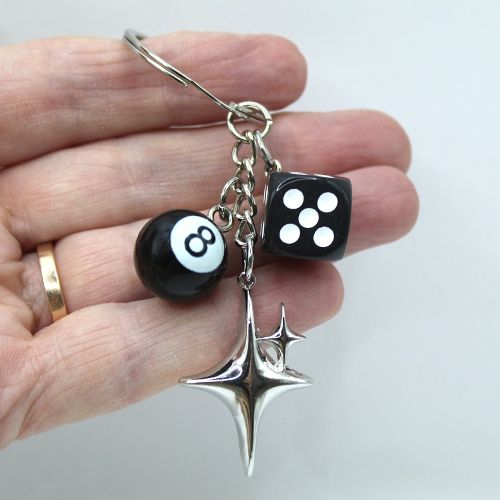 Lucky 8 Ball, Black Dice, Double Star Keyring